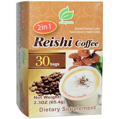 Longreen Corporation, café 2 en 1 avec Reishi, champignons Reishi et café, 30 sachets, 2,3 oz. (65,4 g) chacun