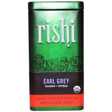 Čaj Rishi, černý organický sypaný listový čaj, Earl Grey, Classic + Citrus, 65 g