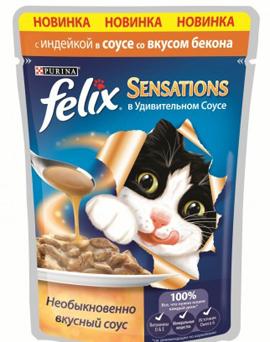 Purina kissoille Felix Sensations kalkkunan ja pekonin kanssa kastikkeessa, 100 g